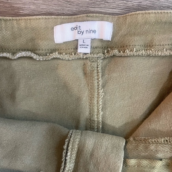 Edit by nine olive,army green stretch denim midi skirt with front slit,Large - Picture 8 of 9